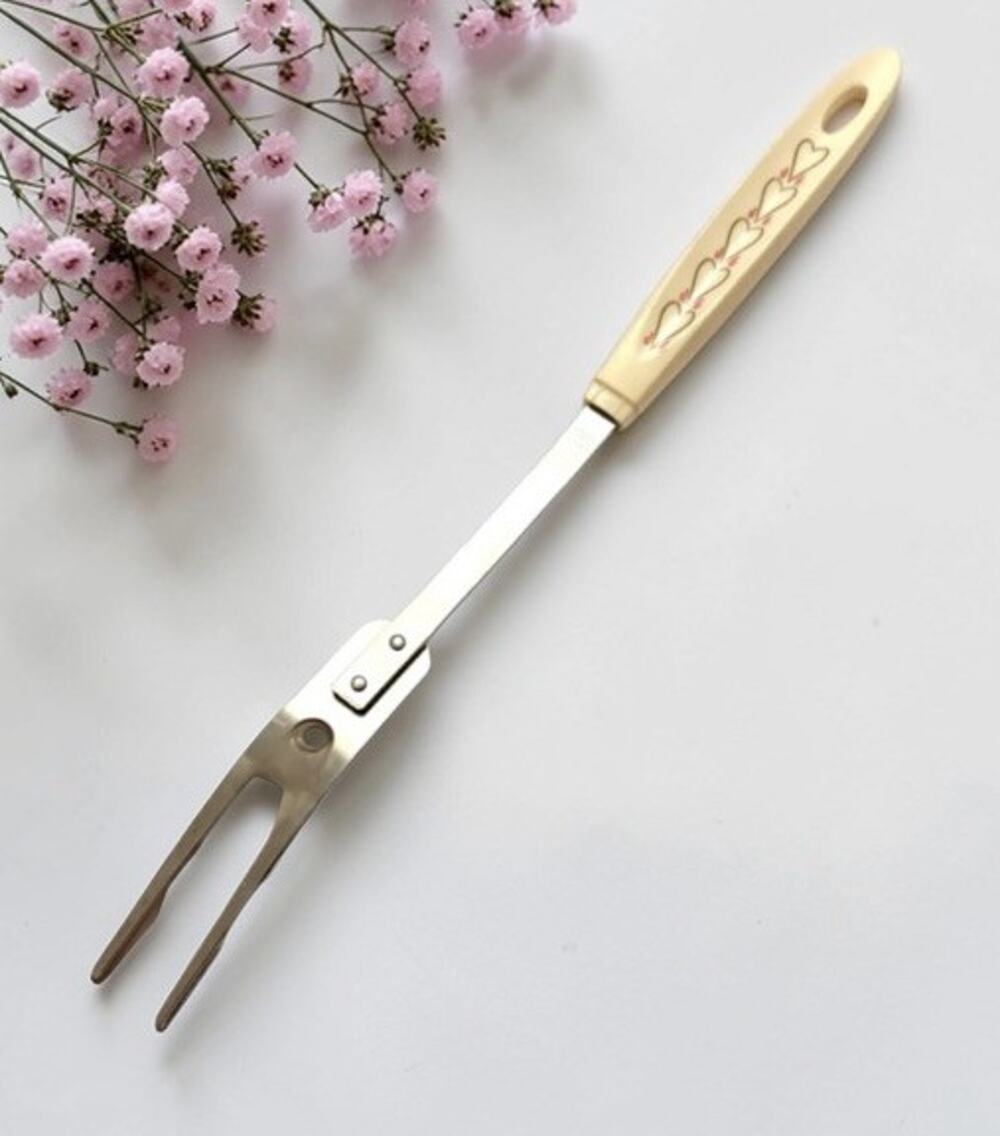 VINTAGE MEAT FORK 2 Prong ANDROCK Stainless 12" USA Hearts 3381-60